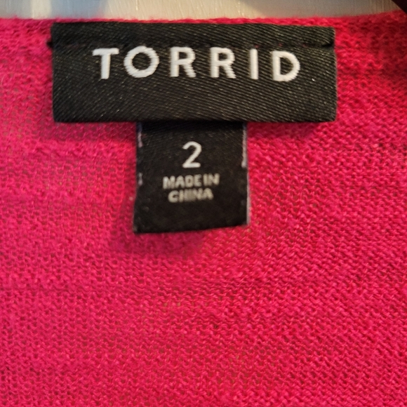 Torrid Dark Pink Open Front Handkerchief Hem Lightweight Cardigan - Picture 3 of 5